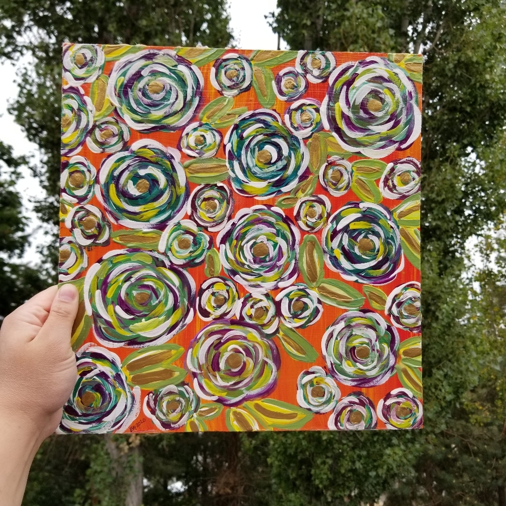 Jungle Roses Acrylic Painting abstract flower painting floral decor maximalism